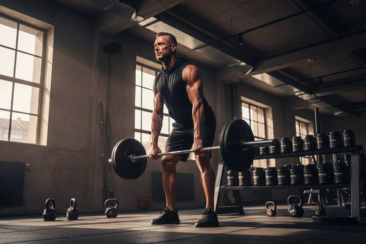 Hombre atlético de 40 años entrenando con fuerza y determinación